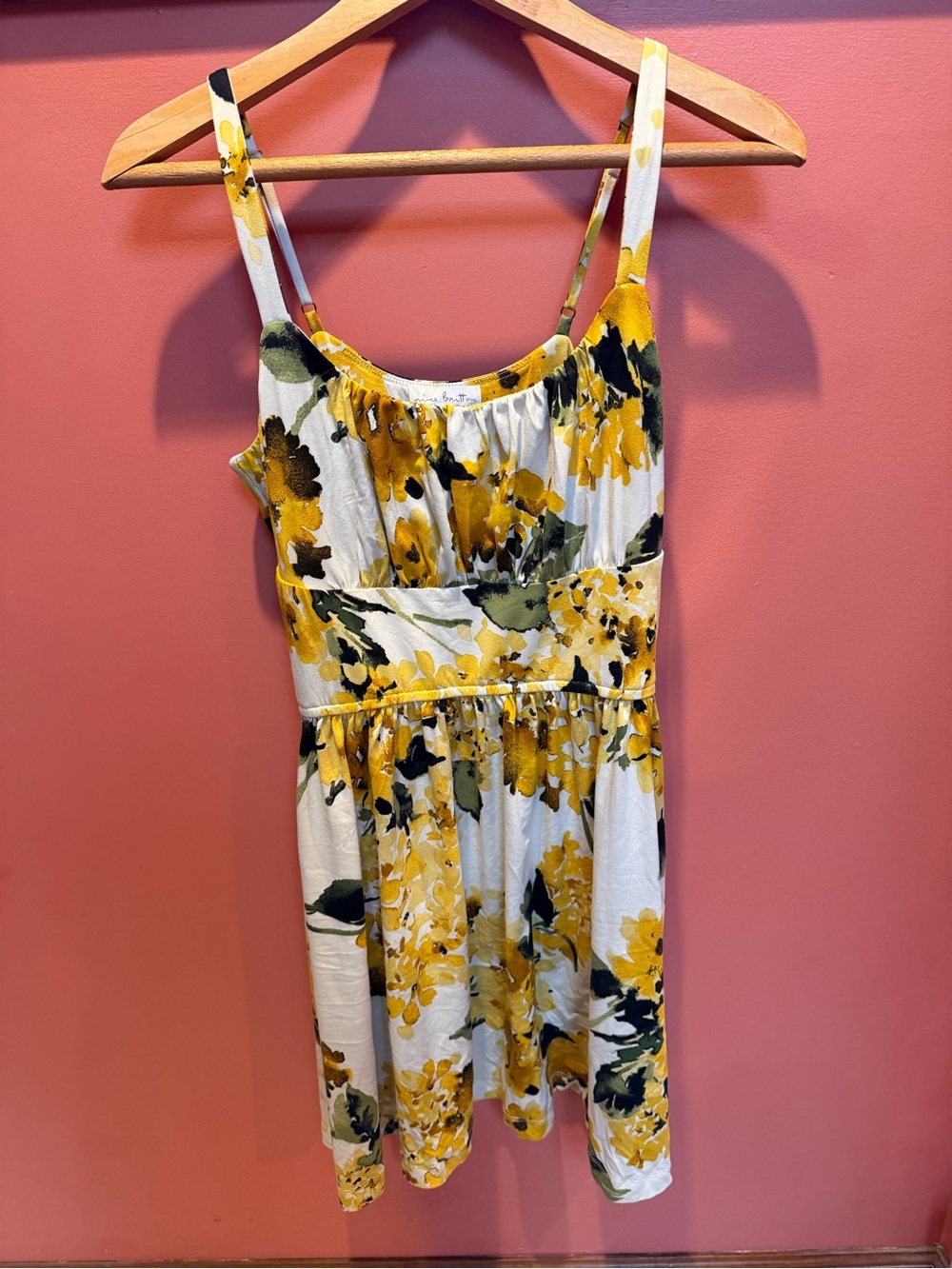 nine britton White Floral Sundress with Yellow & Green Print